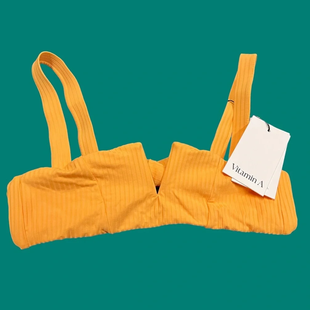 NWT Vitamin A Kaya tie strap bikini top in yellow. Size Small/6. 🏖️👙☀️ - Picture 2 of 7